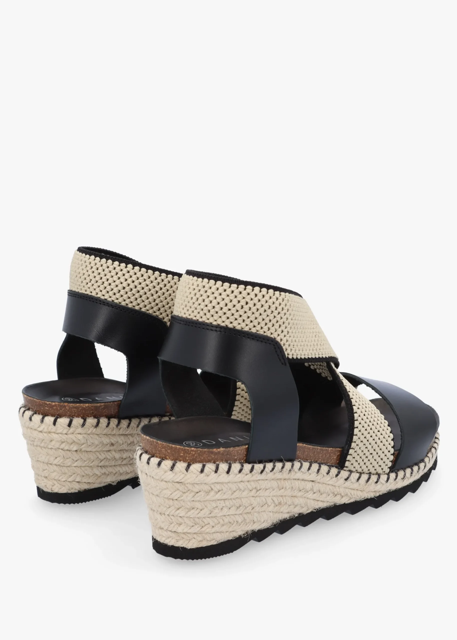Iwedge Black Leather Elasticated Cross Strap Wedge Sandals
