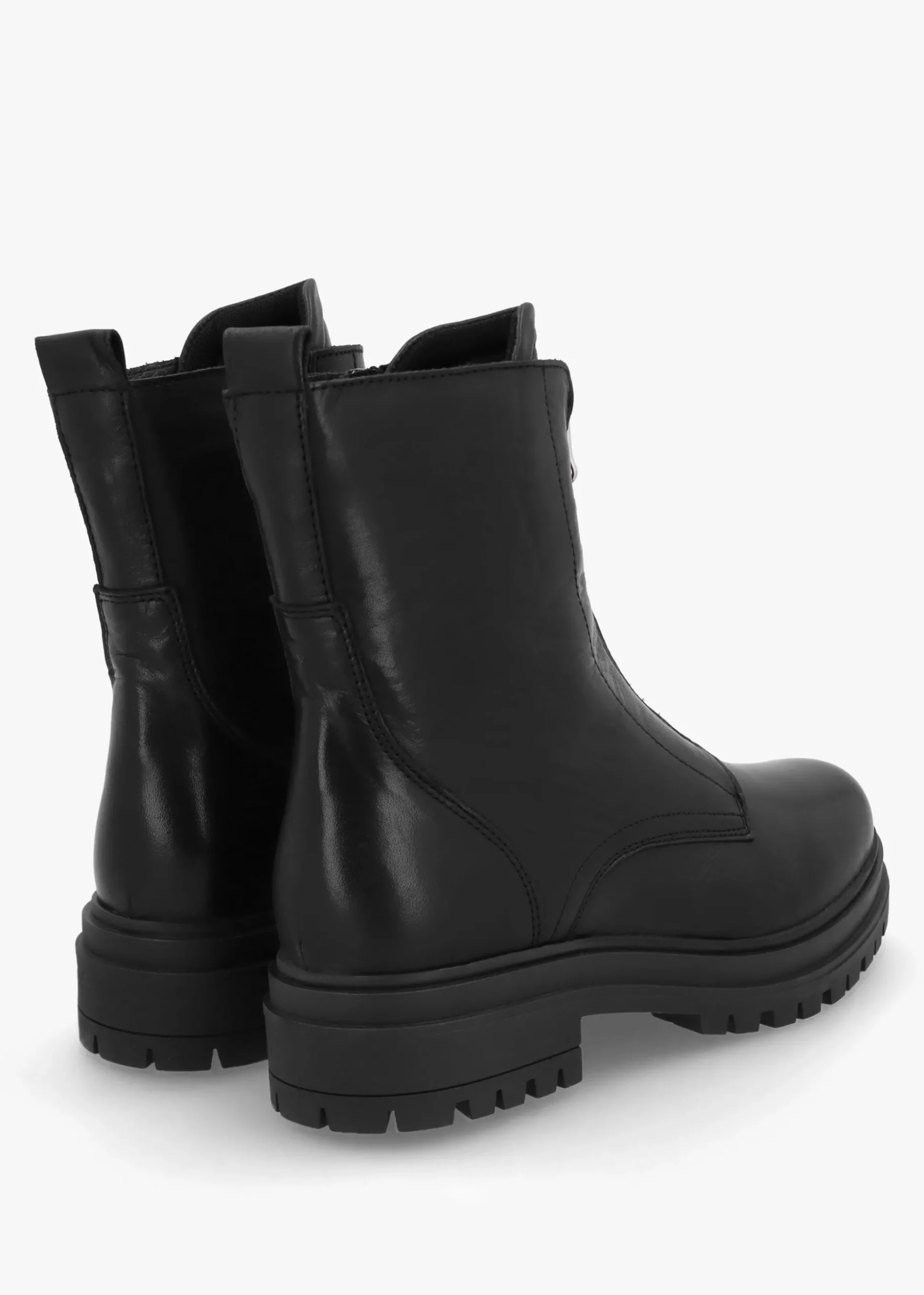 Izippe Black Leather Front Zip Ankle Boots