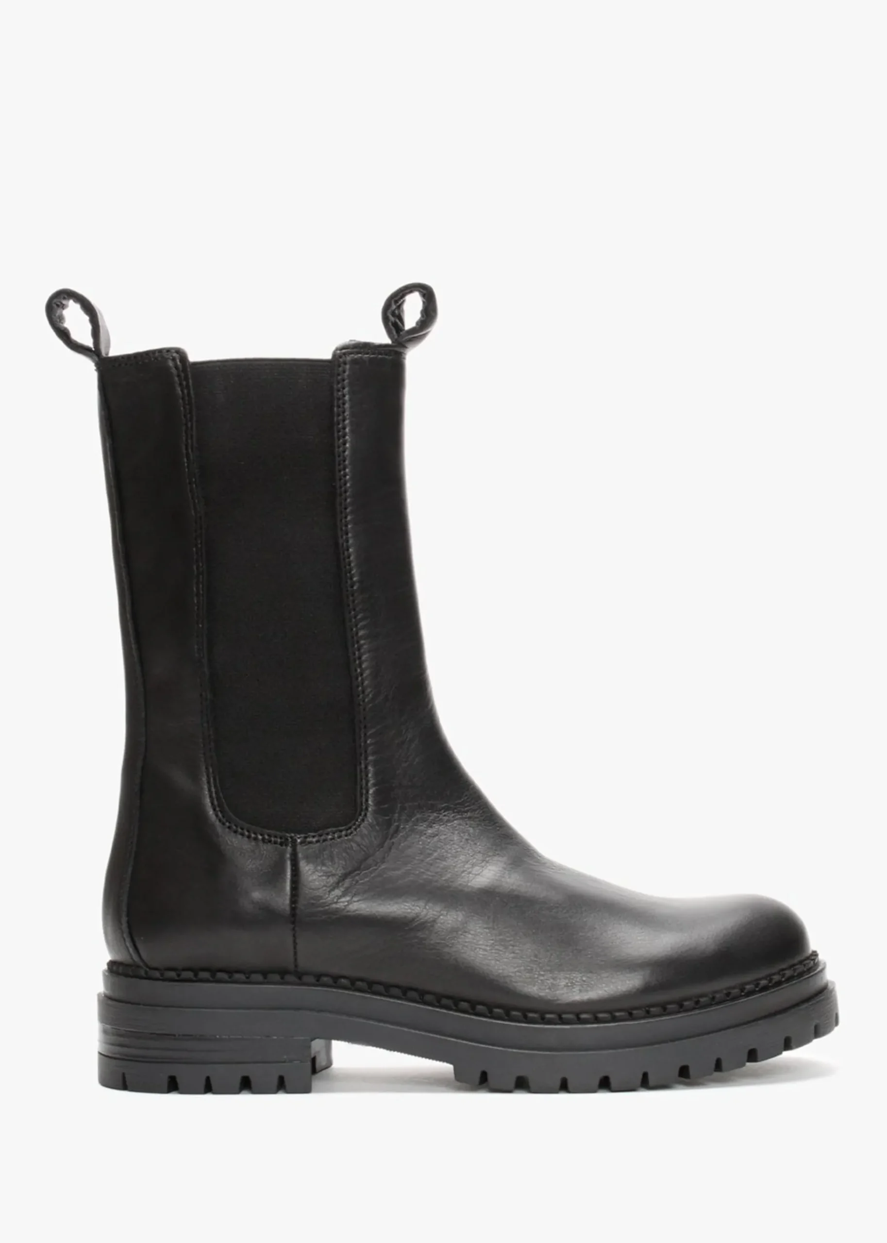 Izzie Black Leather Elongated Chelsea Boots
