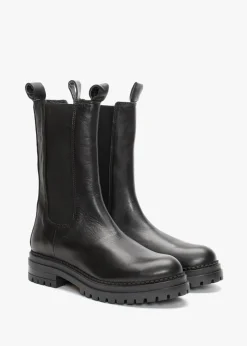 Izzie Black Leather Elongated Chelsea Boots