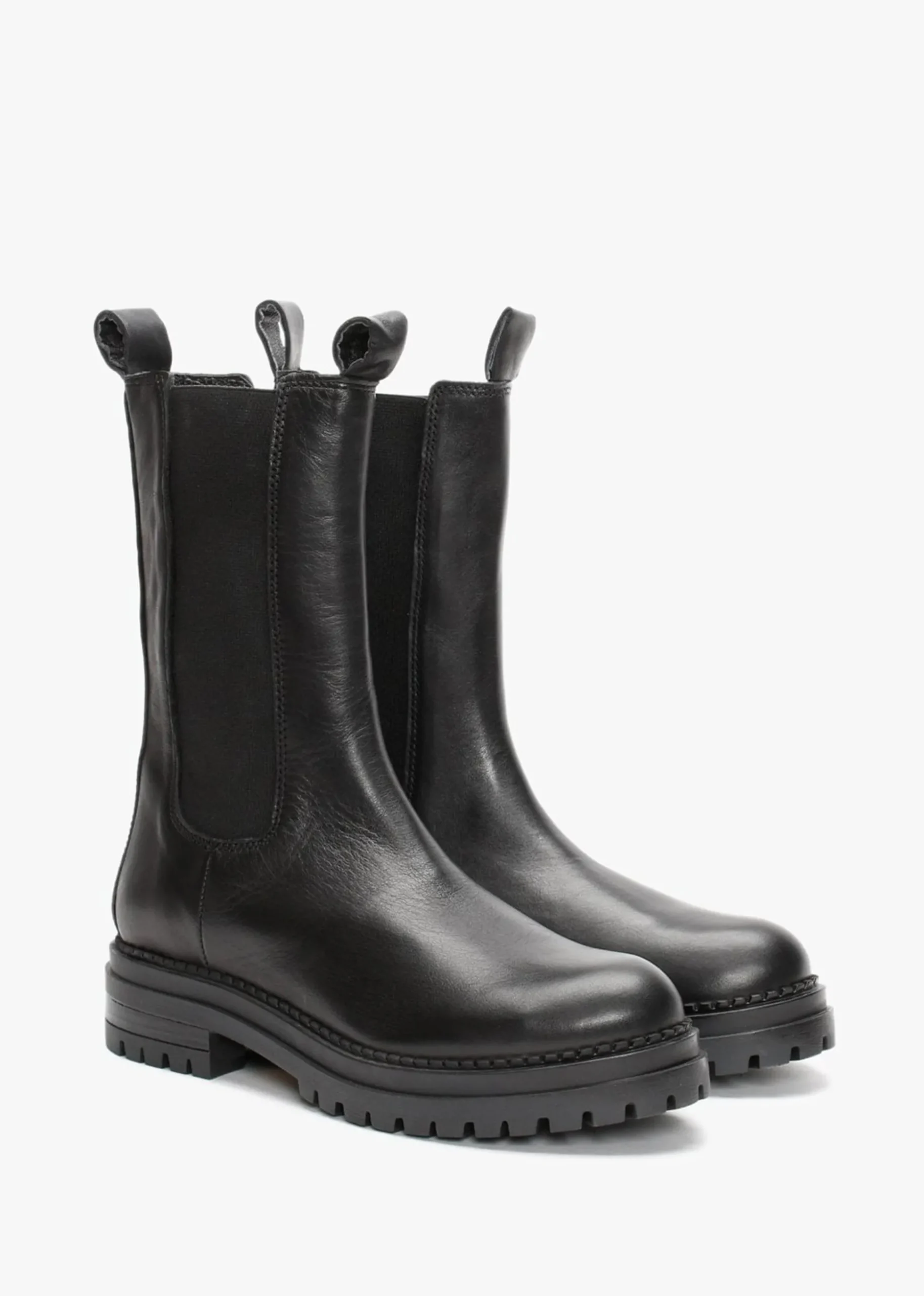 Izzie Black Leather Elongated Chelsea Boots