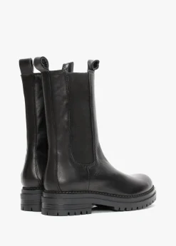 Izzie Black Leather Elongated Chelsea Boots