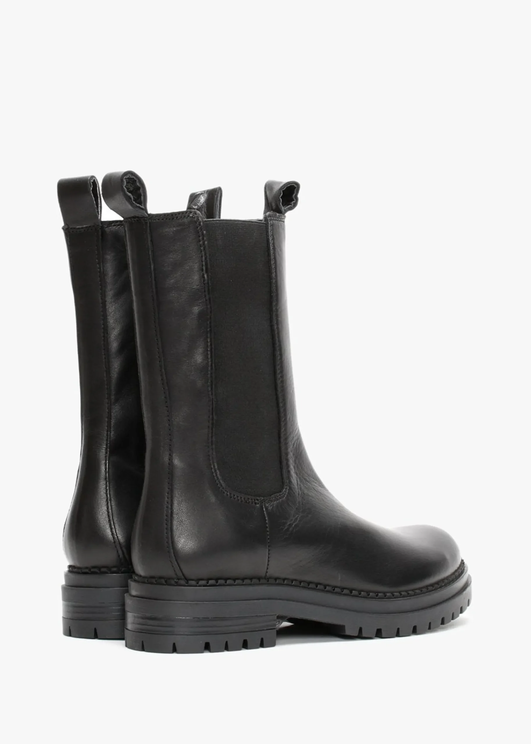 Izzie Black Leather Elongated Chelsea Boots