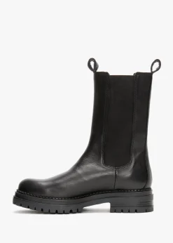 Izzie Black Leather Elongated Chelsea Boots