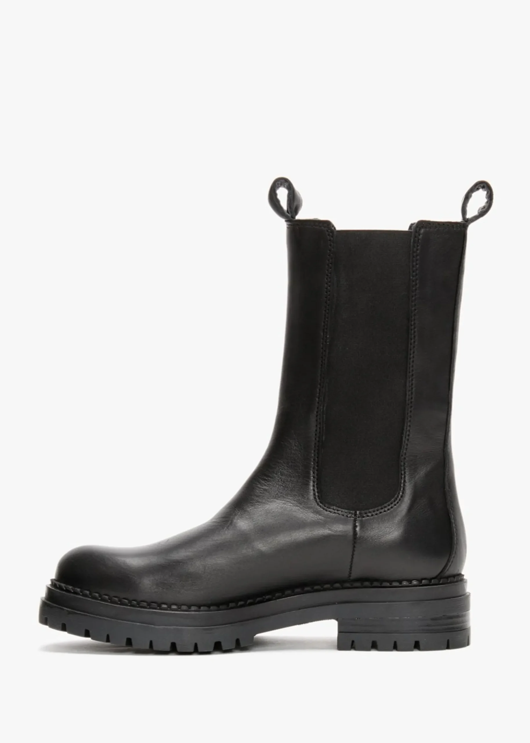 Izzie Black Leather Elongated Chelsea Boots