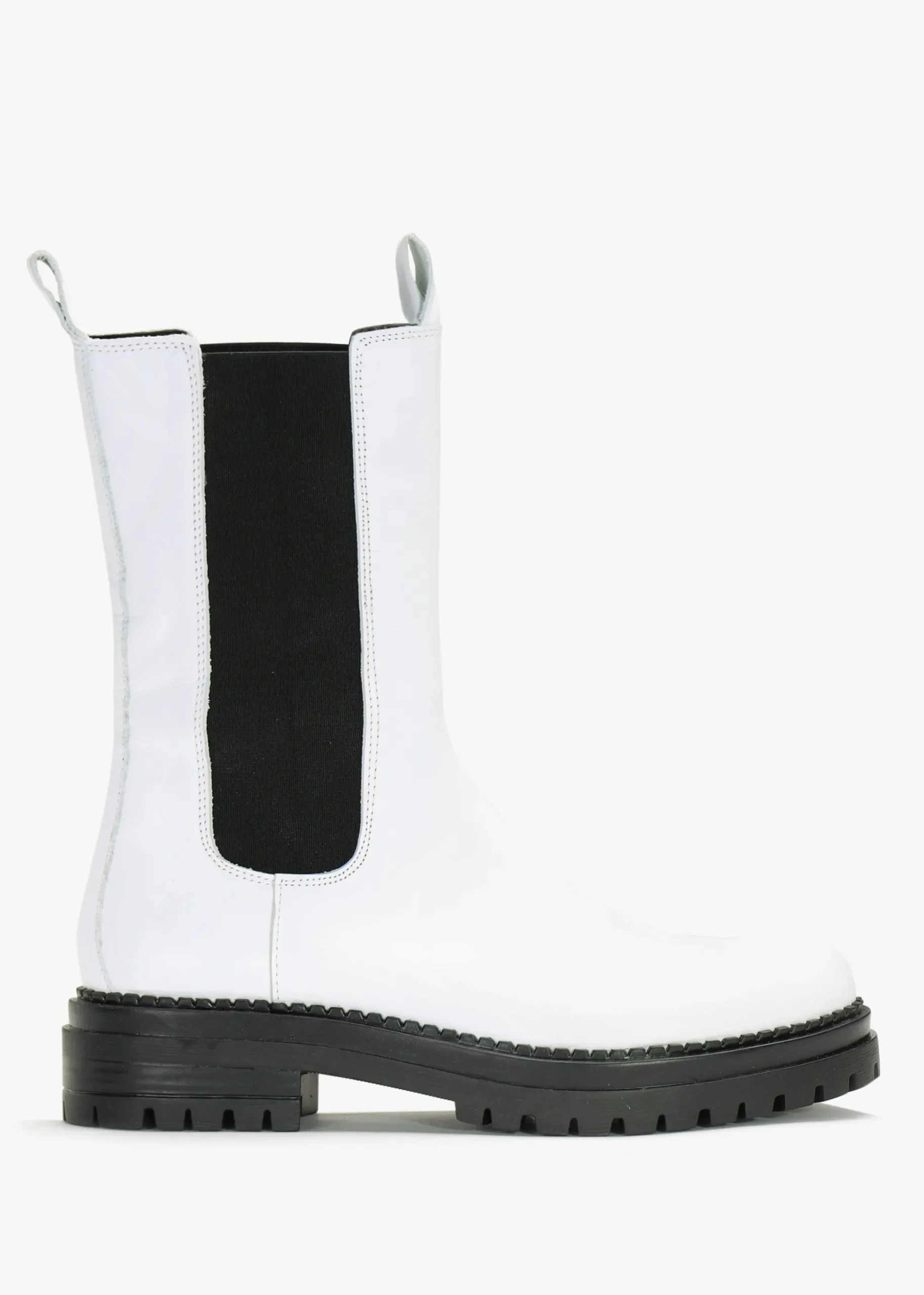 Izzie White Leather Elongated Chelsea Boots