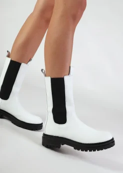 Izzie White Leather Elongated Chelsea Boots