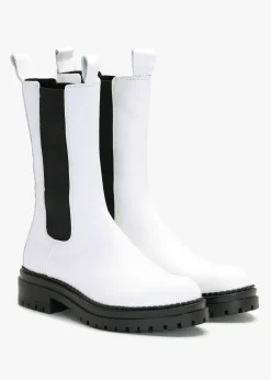Izzie White Leather Elongated Chelsea Boots