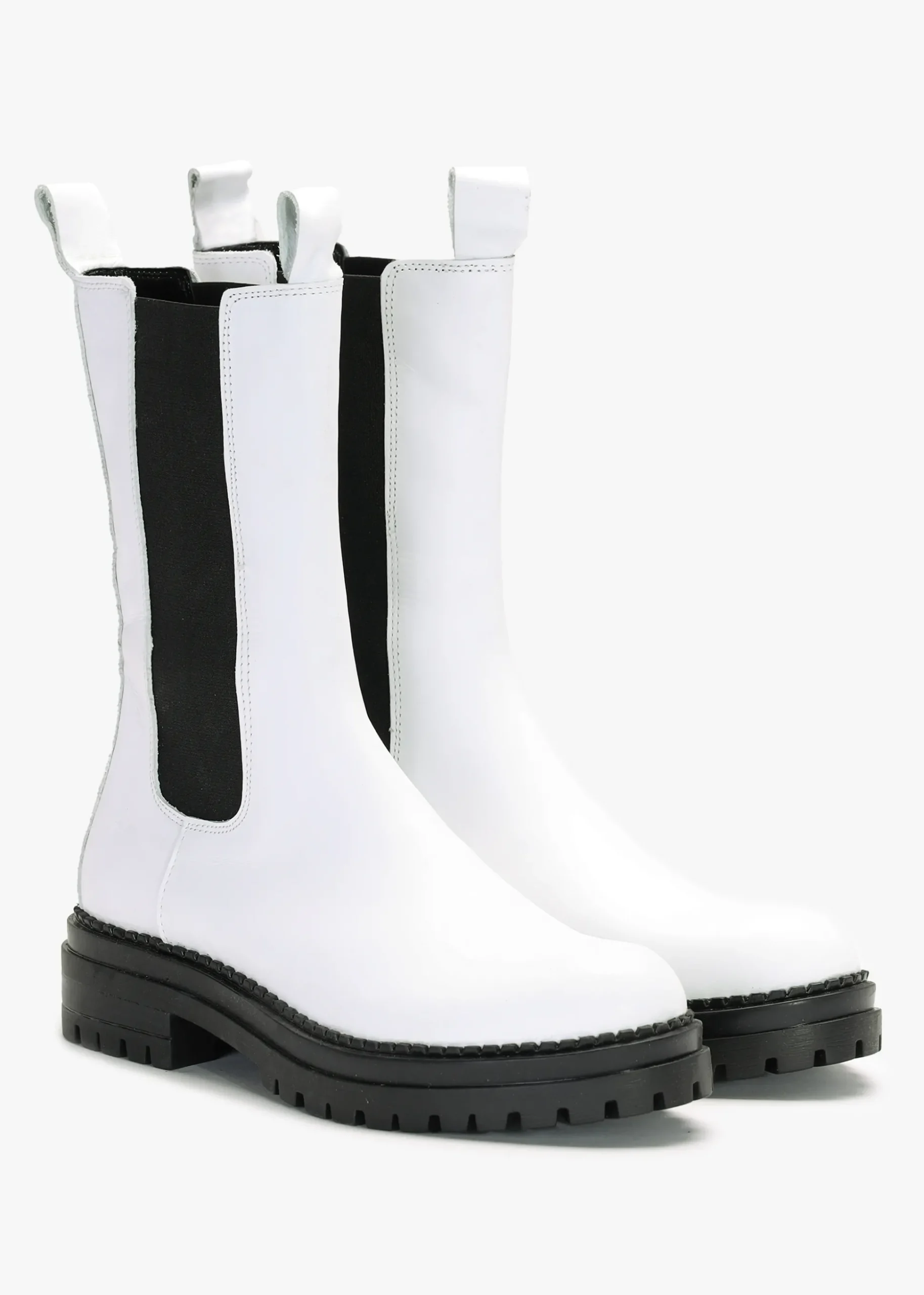 Izzie White Leather Elongated Chelsea Boots