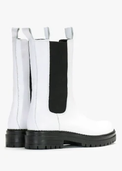 Izzie White Leather Elongated Chelsea Boots