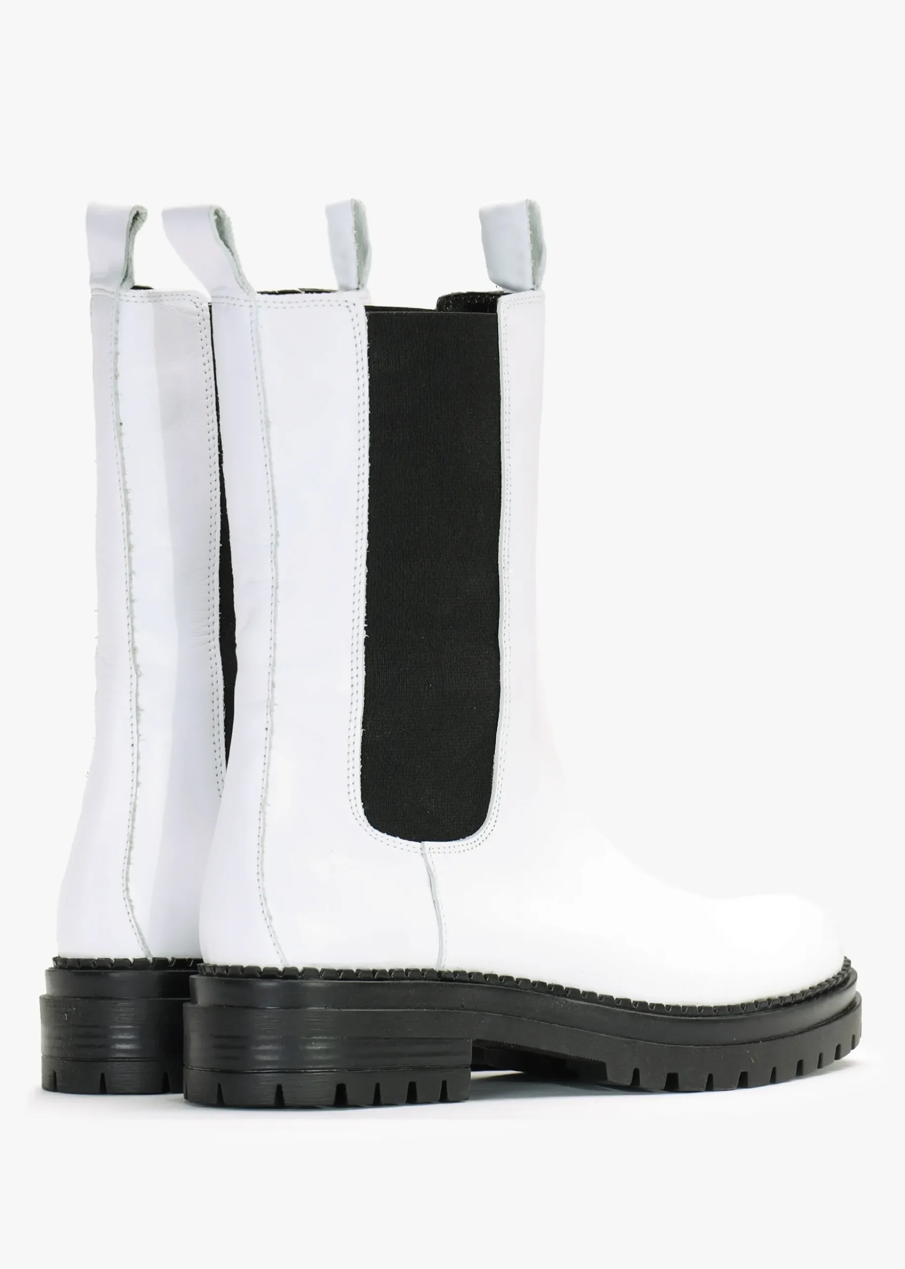 Izzie White Leather Elongated Chelsea Boots