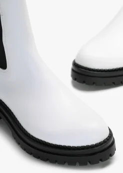 Izzie White Leather Elongated Chelsea Boots