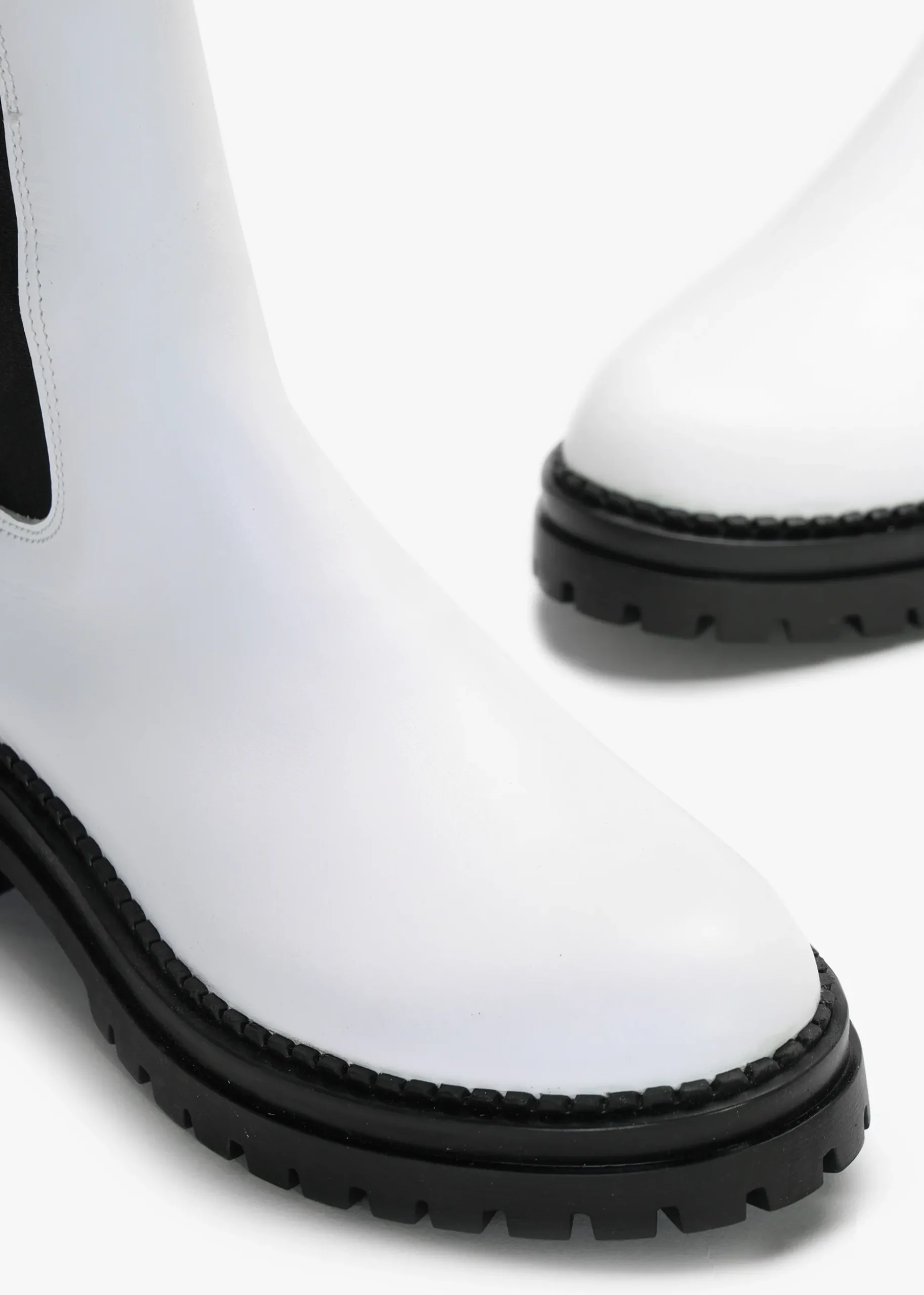 Izzie White Leather Elongated Chelsea Boots