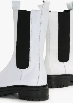 Izzie White Leather Elongated Chelsea Boots