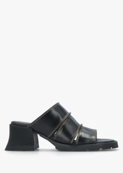 Jadzia Black Leather Block Heel Mules