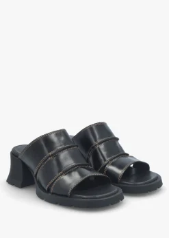 Jadzia Black Leather Block Heel Mules