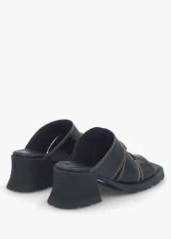 Jadzia Black Leather Block Heel Mules