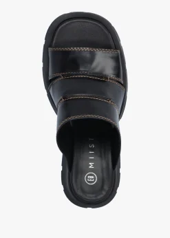 Jadzia Black Leather Block Heel Mules