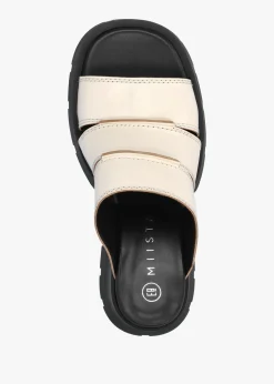 Jadzia Cream Leather Block Heel Mules