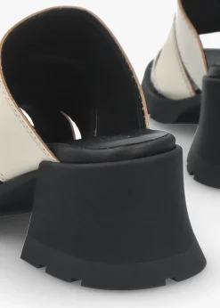 Jadzia Cream Leather Block Heel Mules