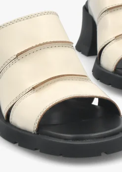 Jadzia Cream Leather Block Heel Mules