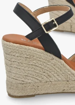 Jaffle Black Leather Snaffle Wedge Espadrilles