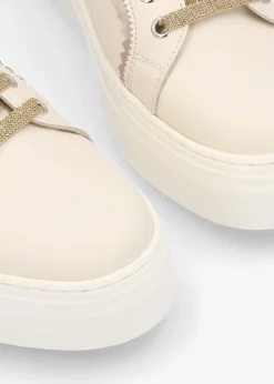 Jaggy Cream Leather Flatform Trainers