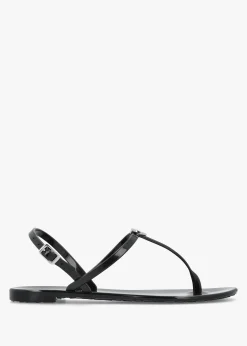 Jally Black Toe Post Logo Sandals