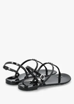 Jally Black Toe Post Logo Sandals