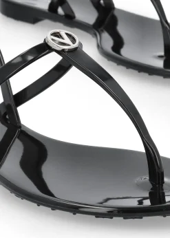Jally Black Toe Post Logo Sandals
