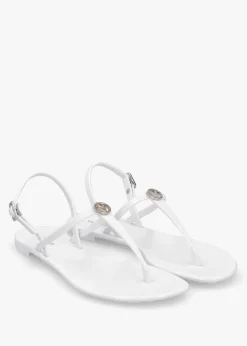 Jally White Toe Post Logo Sandals