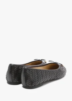 Jayna Black Leather Woven Ballet Pumps