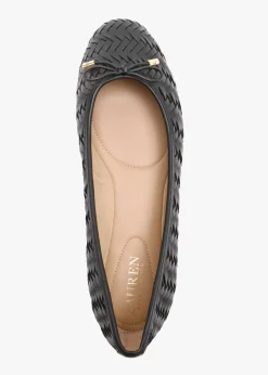 Jayna Black Leather Woven Ballet Pumps