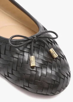 Jayna Black Leather Woven Ballet Pumps