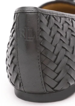 Jayna Black Leather Woven Ballet Pumps