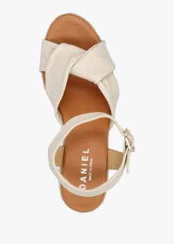 Jelly Cream Leather Cross Strap Jute Block Heel Sandals