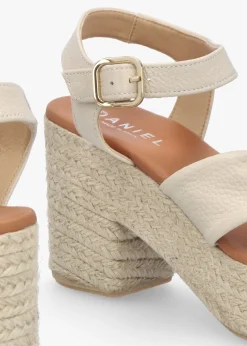 Jelly Cream Leather Cross Strap Jute Block Heel Sandals