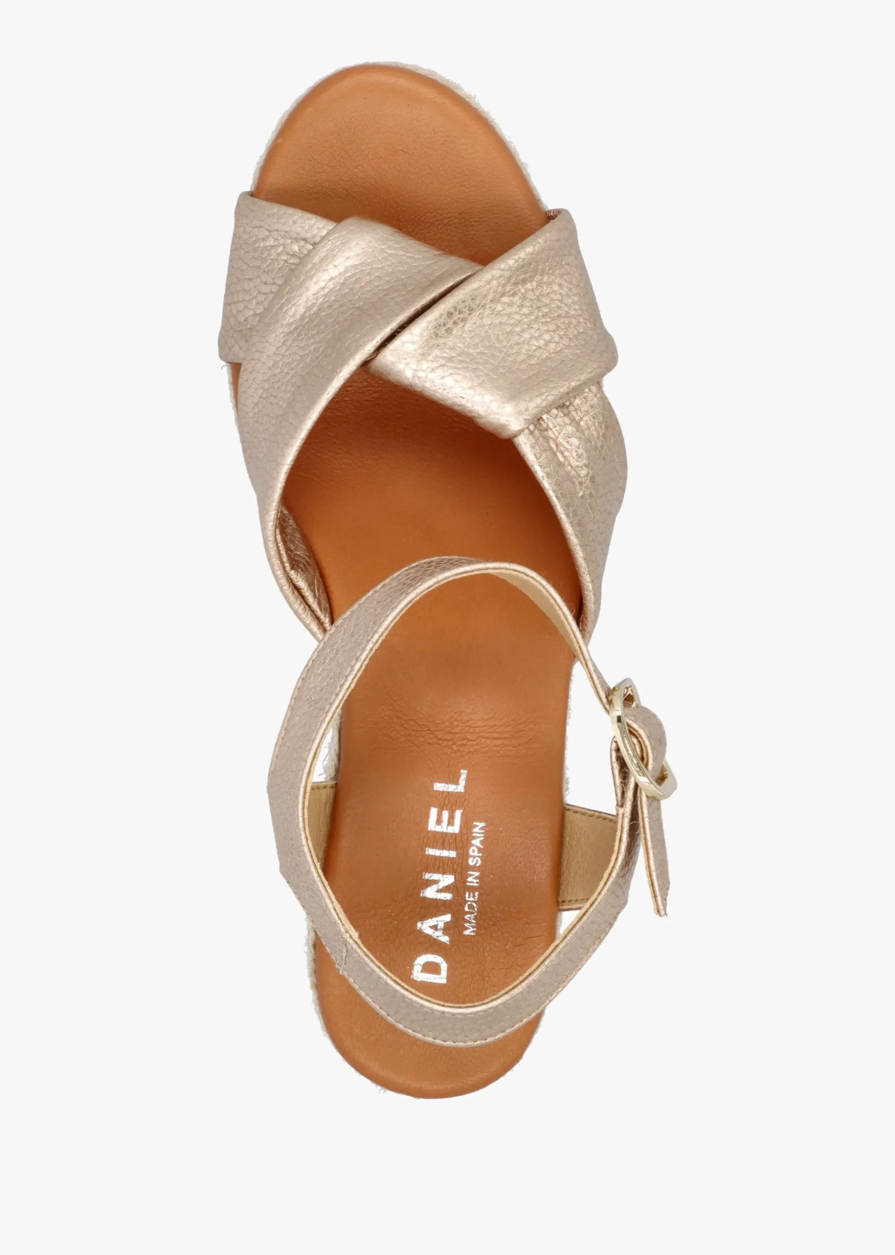 Jelly Rose Gold Leather Cross Strap Jute Block Heel Sandals