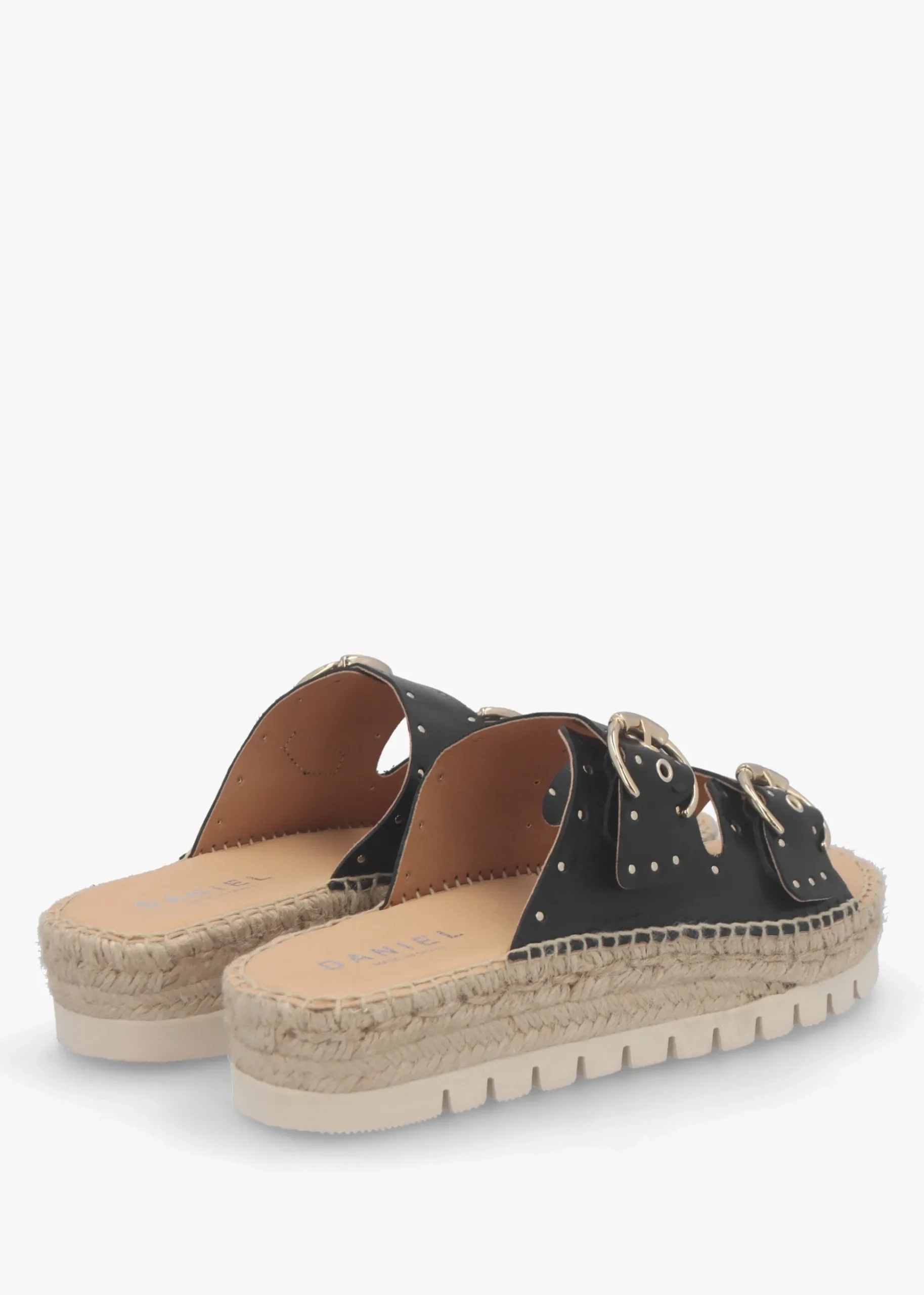 Jools Black Leather Studded Flatform Espadrille Mules