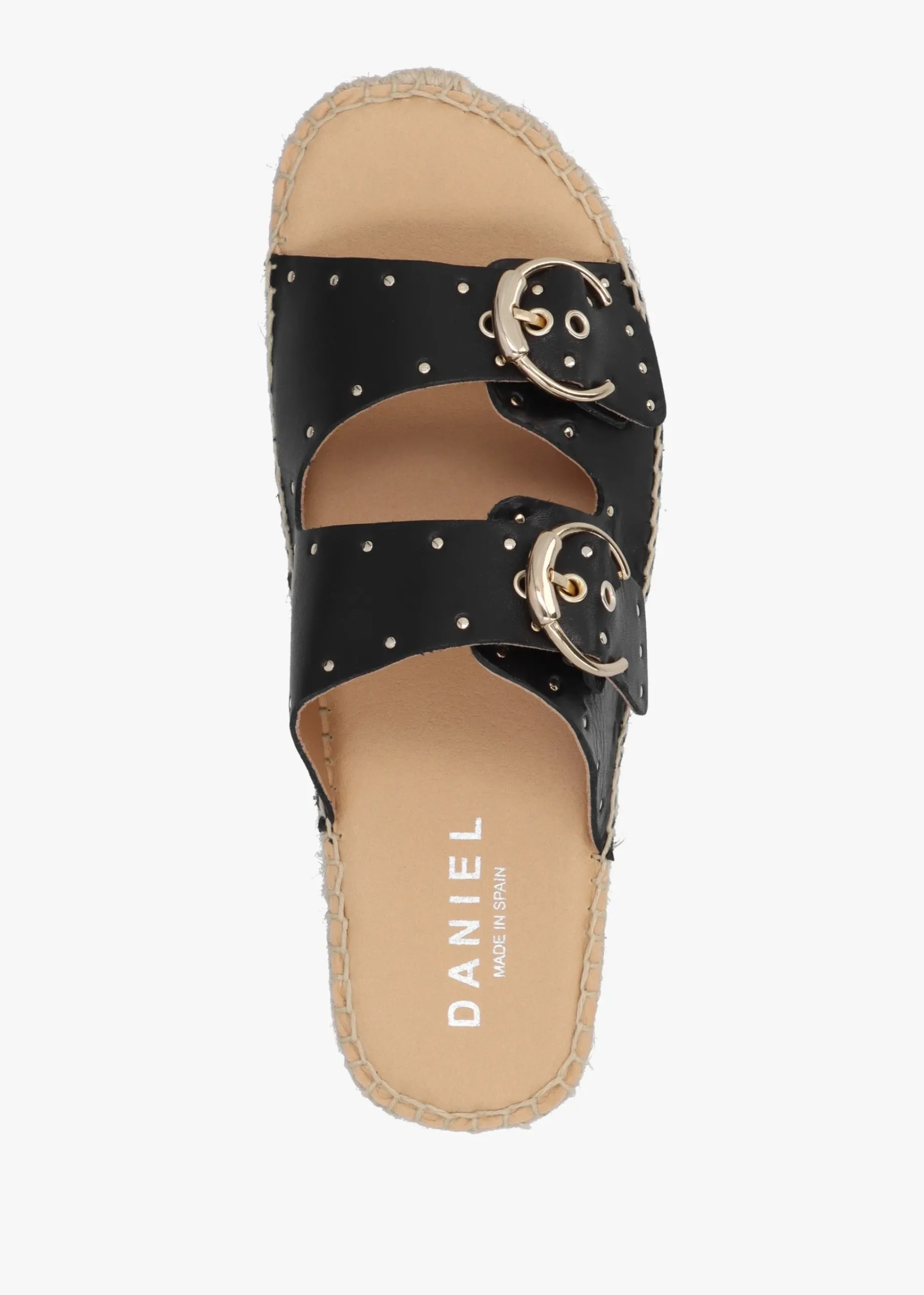 Jools Black Leather Studded Flatform Espadrille Mules