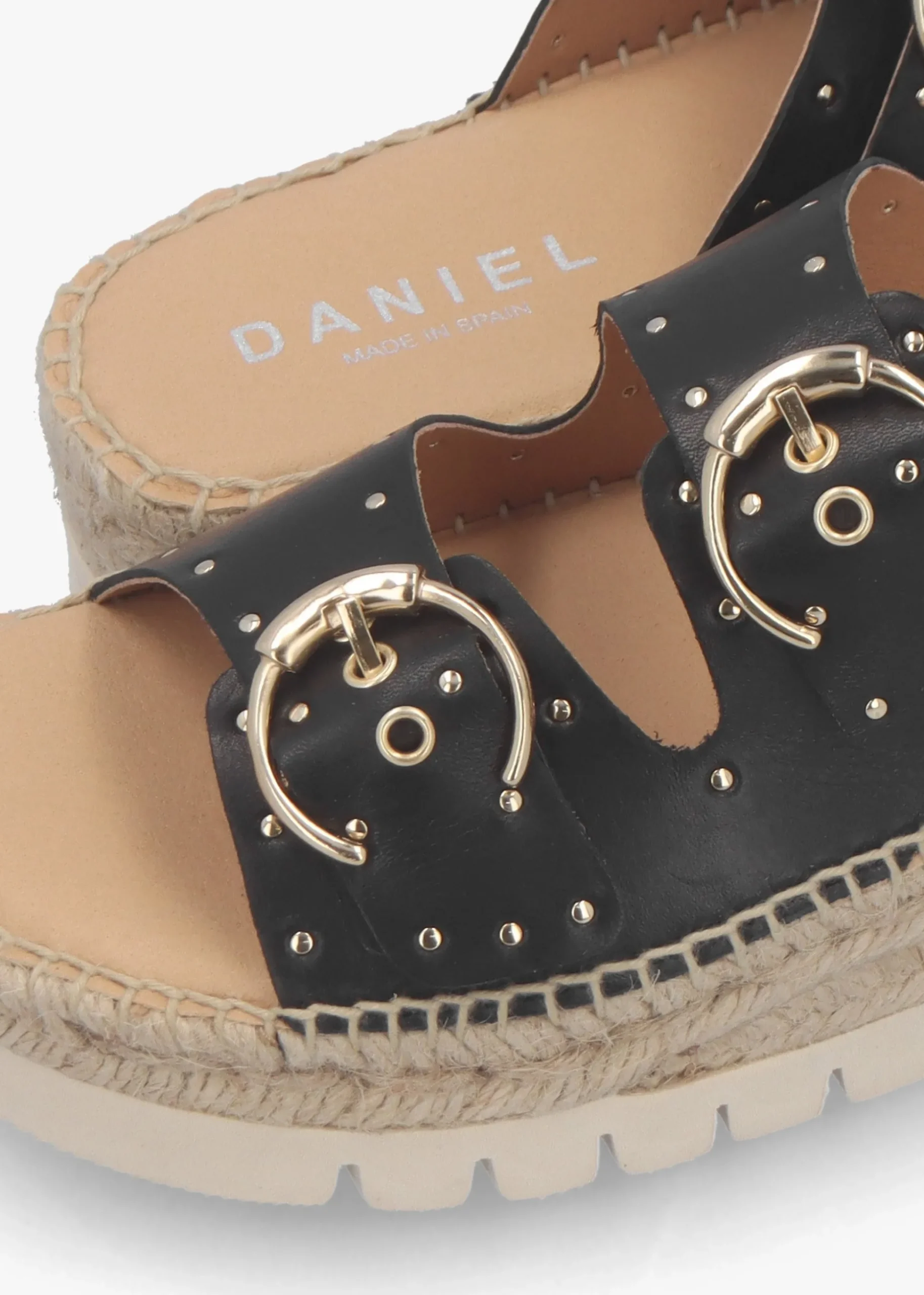Jools Black Leather Studded Flatform Espadrille Mules