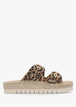 Jools Leopard Pony Hair Flatform Espadrille Mules