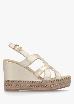 Josie Gold Leather Espadrille Wedge Sandals
