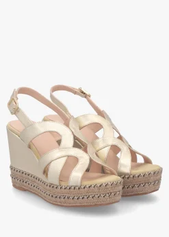 Josie Gold Leather Espadrille Wedge Sandals
