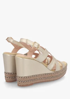 Josie Gold Leather Espadrille Wedge Sandals