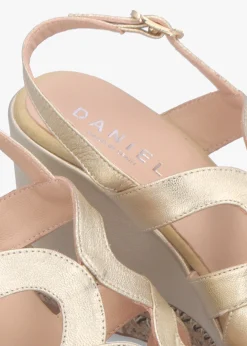 Josie Gold Leather Espadrille Wedge Sandals