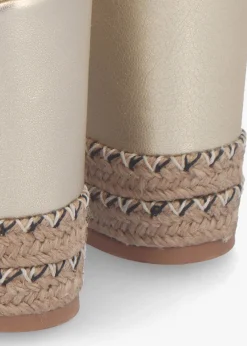 Josie Gold Leather Espadrille Wedge Sandals