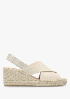 Jossy Cream Leather Cross Strap Sling Back Wedge Espadrilles