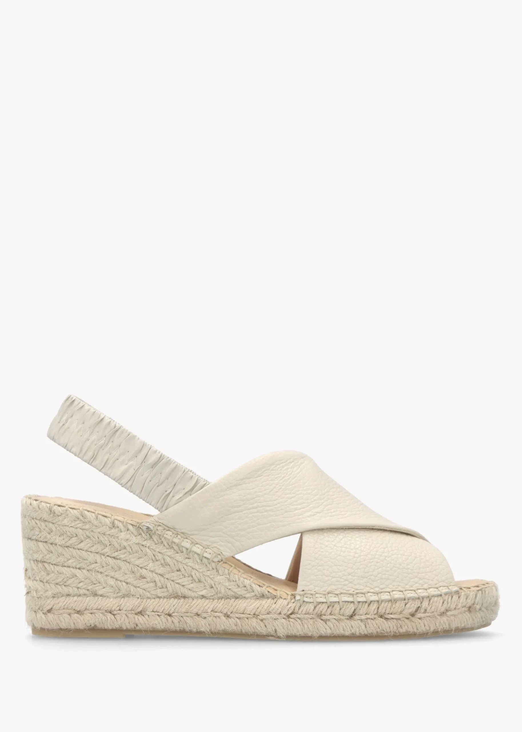 Jossy Cream Leather Cross Strap Sling Back Wedge Espadrilles