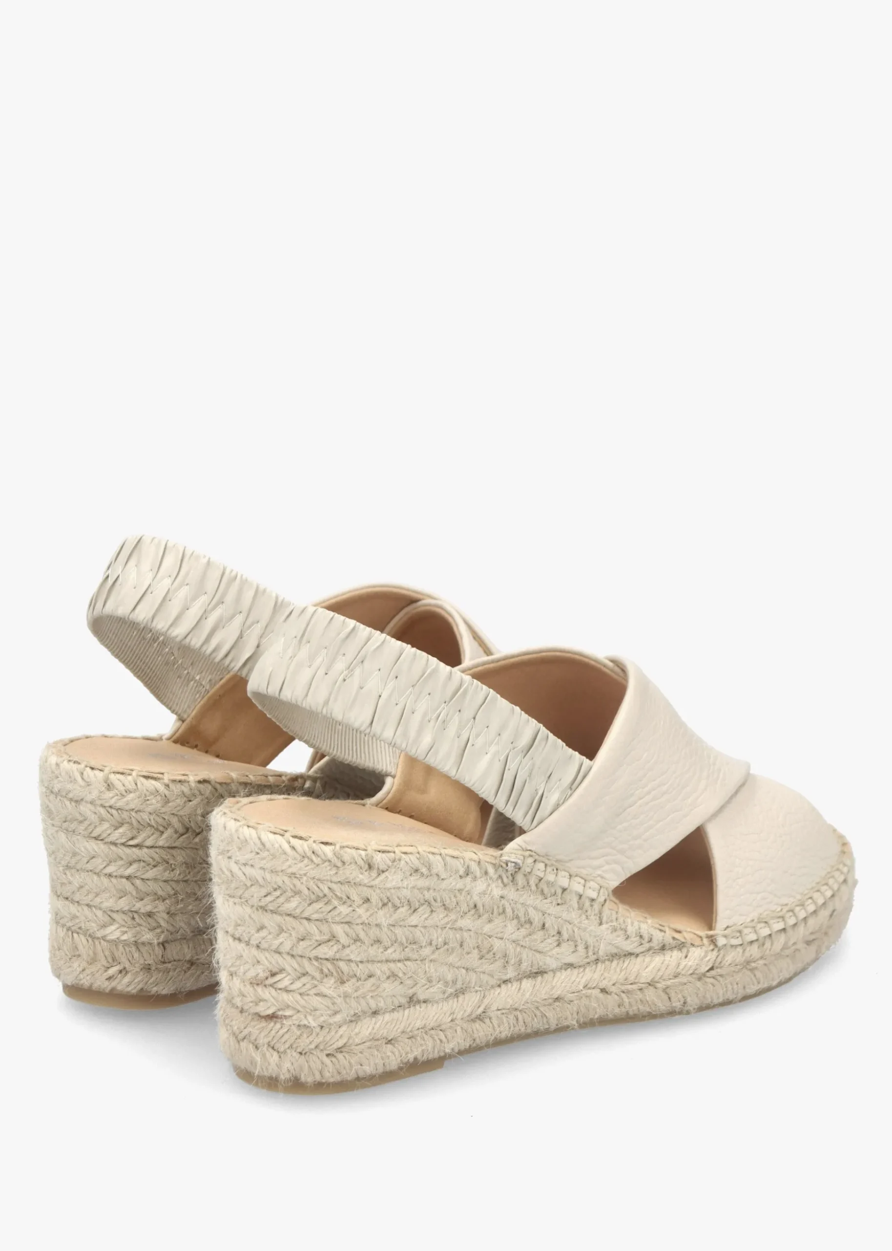 Jossy Cream Leather Cross Strap Sling Back Wedge Espadrilles